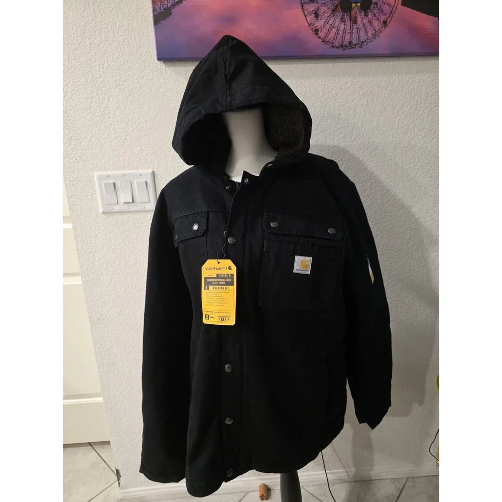 Carhartt Men's Relaxed Fit Washed Duck Sherpa Utility Jacket Jacket-Black-Medium